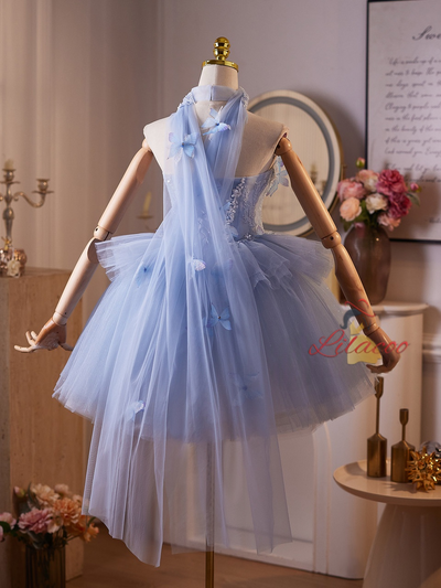 Blue Tulle Sequins Butterfly Homecoming Dress