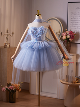 Blue Tulle Sequins Butterfly Homecoming Dress