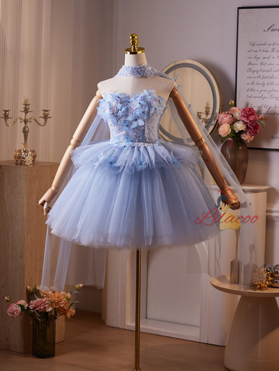 Blue Tulle Sequins Butterfly Homecoming Dress
