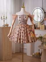 Champagne Tulle Crystal Beading Homecoming Dress