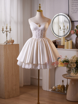 Beige White Satin Lace Homecoming Dress
