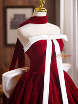 Burgundy Velvet Strapless Bow Homecoming Dress
