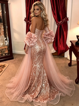 Pink Mermaid Sequins One Shoulder Prom Dress