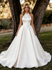 White Satin Halter Backless Wedding Dress