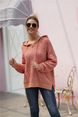 Loose Hooded Mixed Color Sweater