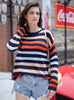 Rainbow Striped Round Neck Long Sleeve Sweater