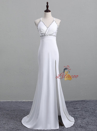 Burgundy Mermaid V-neck Beading Prom Dress