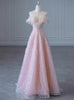 Pink Sequins Off the Shoulder Pearls Prom Dress