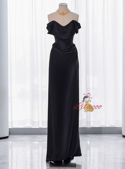 Pink Satin Off the Shoulder Pleats Prom Dress