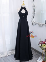 Blue Chiffon Lace Halter Beading Prom Dress