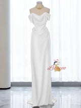 Pink Satin Off the Shoulder Pleats Prom Dress