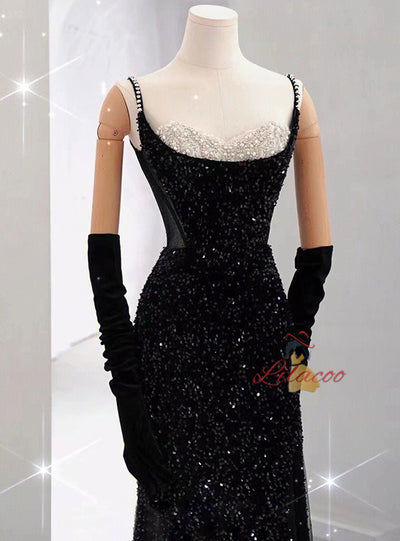 Mermaid Sequins Straps Beading Prom Dress