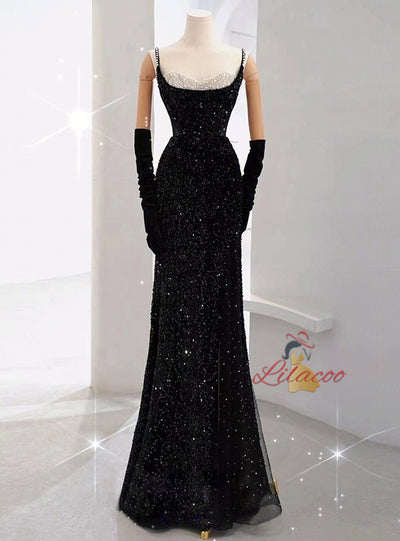 Mermaid Sequins Straps Beading Prom Dress