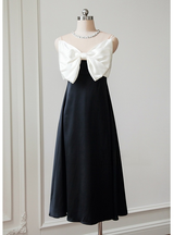 Black and White Stitching Bow Dress