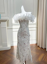 White Sequined Embroidered Fishtail Long Dress