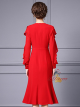 Red Long Sleeve Scoop Neck Mother Of The Bride Dress