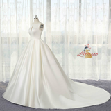 Ivory White Satin Backless Wedding Dress