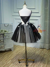 Black Tulle Straps Appliques Homecoming Dress