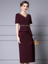 Pink V-neck Sequins Mother of the Bride Dress