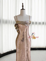 Champagne Sequins Spaghetti Straps Prom Dress