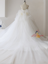 White Tulle Satin Strapless Pleats Wedding Dress