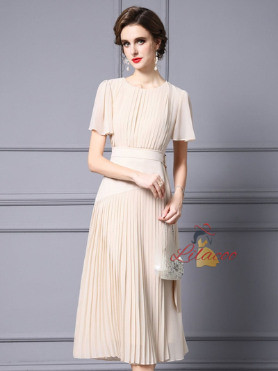 Apricot Chiffon Pleats Mother Of The Bride Dress