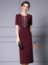 Burgundy Beading Crystal Mother Of The Bride Dress