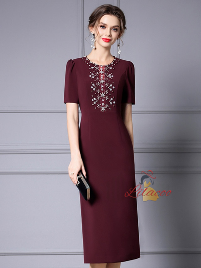 Burgundy Beading Crystal Mother Of The Bride Dress