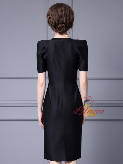 Black Satin Pleats Mother Of The Bride Dress