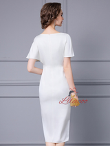Purple Satin Short Sleeve Mother Of The Bride Dress