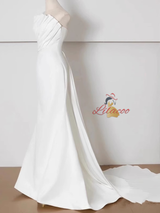 White Mermaid Pleats Pearls Wedding Dress