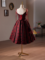 A-Line Burgundy Print Straps Homecoming Dress