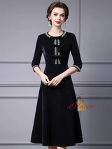 Black Velvet Short Sleeve Mother Of The Bride Dress