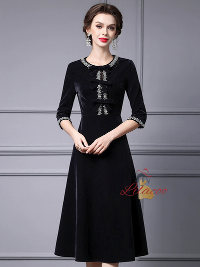 Black Velvet Short Sleeve Mother Of The Bride Dress