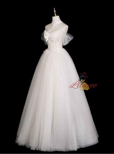 White Tulle Lace Off the Shoulder Wedding Dress