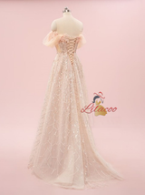 Champagne Tulle Sequins Beading Feather Prom Dress