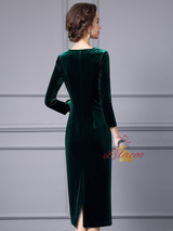 Green Velvet Long Sleeve Mother of the Bride Dress