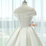 White Satin Off The Shoulder Wedding Dress
