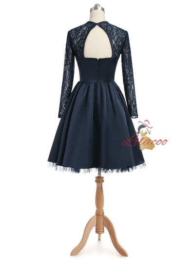 Navy Blue Long Sleeve Beading Homecoming Dress