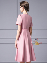 Pink Satin Short Sleeve Mother Of The Bride Dress