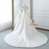 White Satin Scoop Neck Wedding Dress