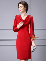 Red Long Sleeve Mother Of The Bride Dress