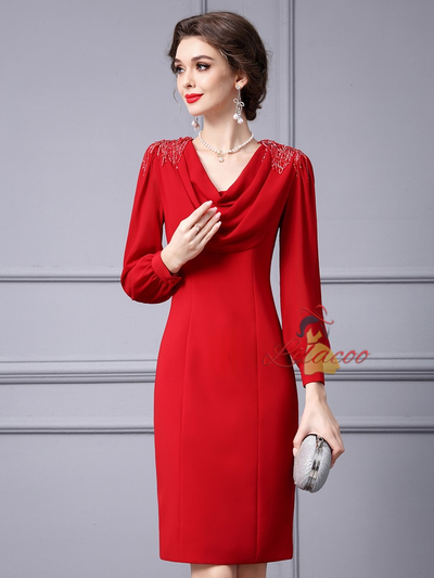 Red Long Sleeve Mother Of The Bride Dress