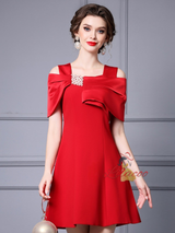 Red Straps Pearls Mother Of The Bride Dress