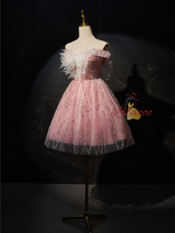Pink Tulle Sequins Homecoming Dress
