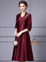Burgundy Satin Beading Mother Of The Bride Dress