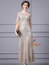 Gold Sequins Short Sleeve Mother Of The Bride Dress