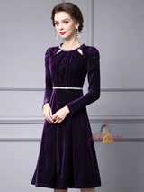 Purple Velvet Long Sleeve Mother of the Bride Dress