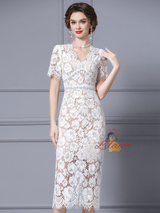 White Lace V-neck Beading Mother Of The Bride Dress