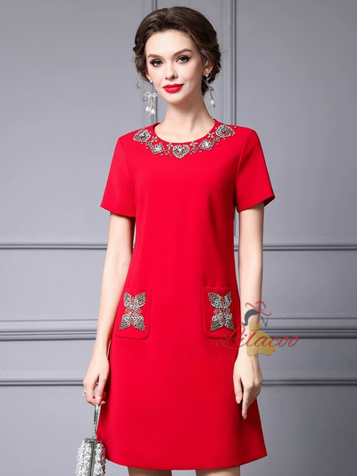 Red Short Sleeve Mother of the Bride Dress
